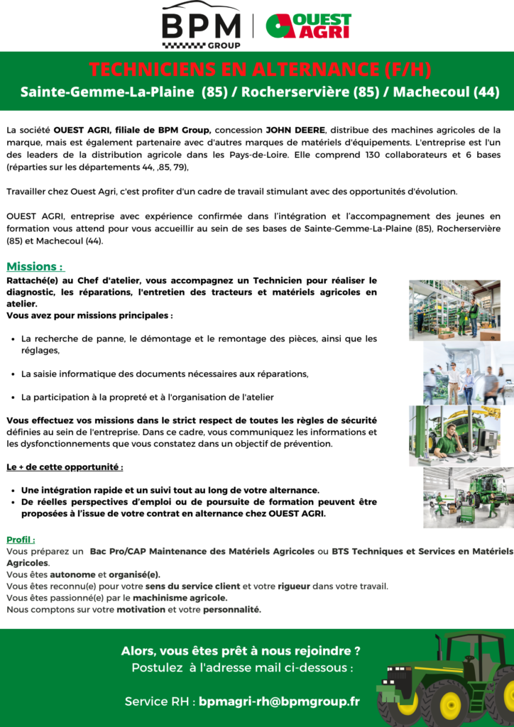 ouest agri recrute techniciens alternance
